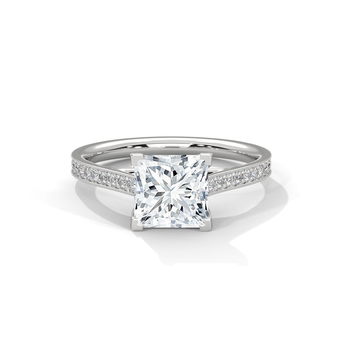14K White Gold 2.0 CT Princess Lab Grown Diamond Solitaire Pave Engagement Ring