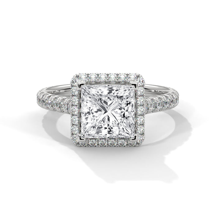 14K White Gold 2.0 CT Princess Lab Grown Diamond Halo Pave Engagement Ring