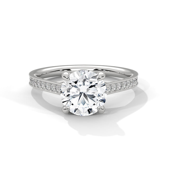 14K White Gold 2.0 CT Round Lab Grown Diamond Solitaire Pave Engagement Ring