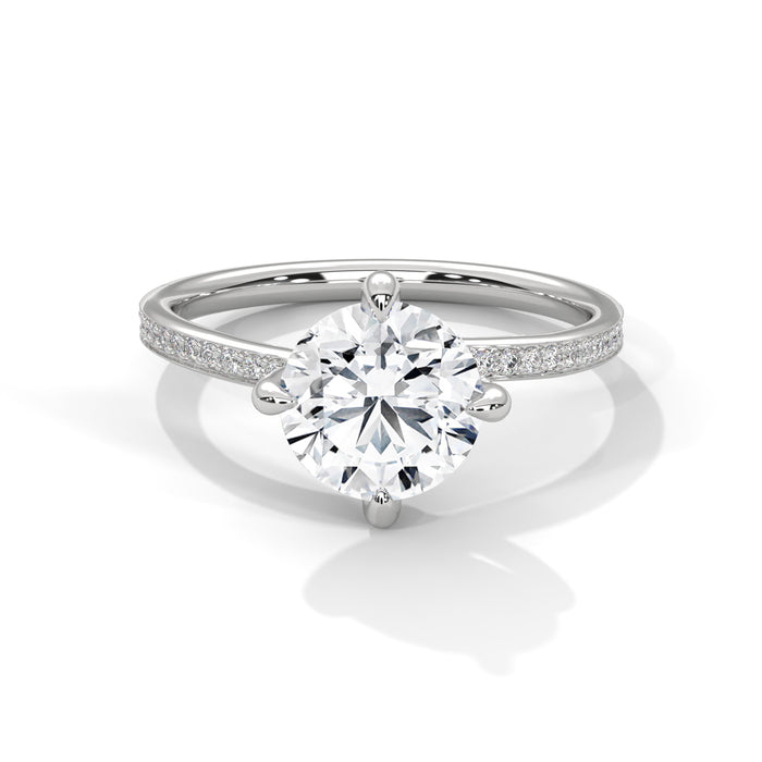 14K White Gold 2.0 CT Round Lab Grown Diamond Solitaire Pave Engagement Ring