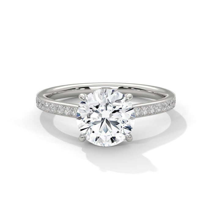 14K White Gold 2.0 CT Round Lab Grown Diamond Solitaire Pave Engagement Ring