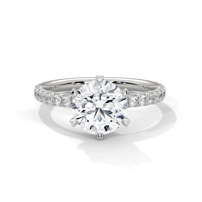 14K White Gold 2.0 CT Round Lab Grown Diamond 6-Prong Solitaire Pave Engagement Ring