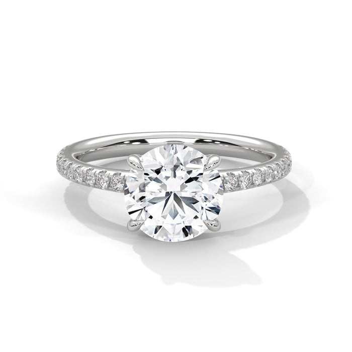 14K White Gold 2.0 CT Round Lab Grown Diamond Solitaire Pave Engagement Ring