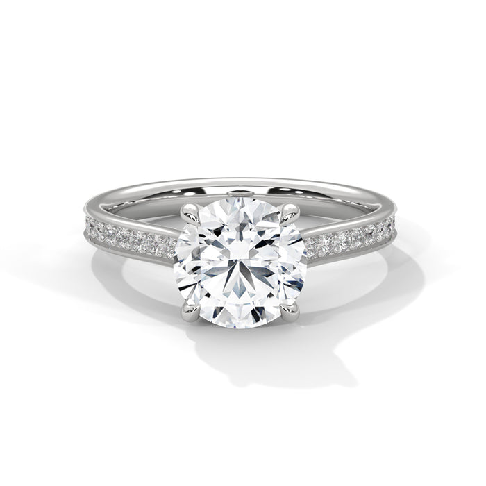 14K White Gold 2.0 CT Round Lab Grown Diamond Solitaire Pave Engagement Ring