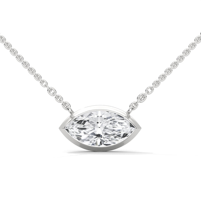 10K White Gold Marquise Lab Grown Diamond Bezel Solitaire Pendant