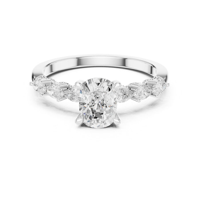 Oval Lab Grown Diamond Side-Stone Engagement Ring