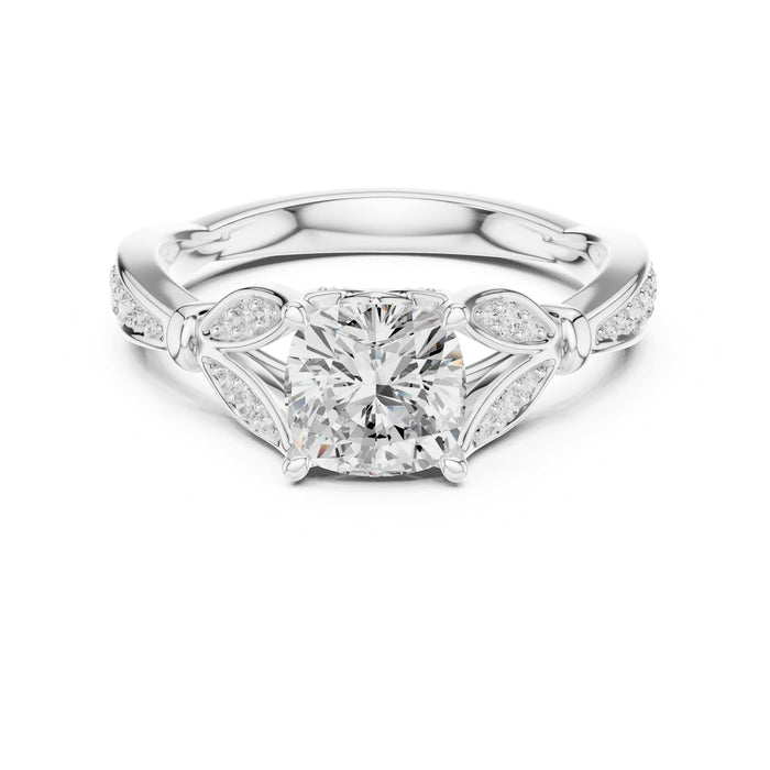 Round Lab Grown Diamond Side-Stone Engagement Ring