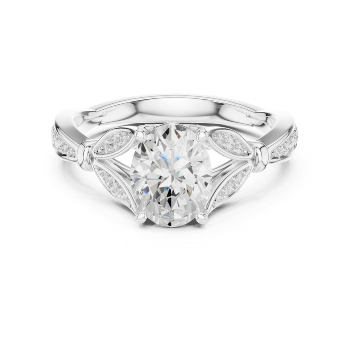 Round Lab Grown Diamond Side-Stone Engagement Ring