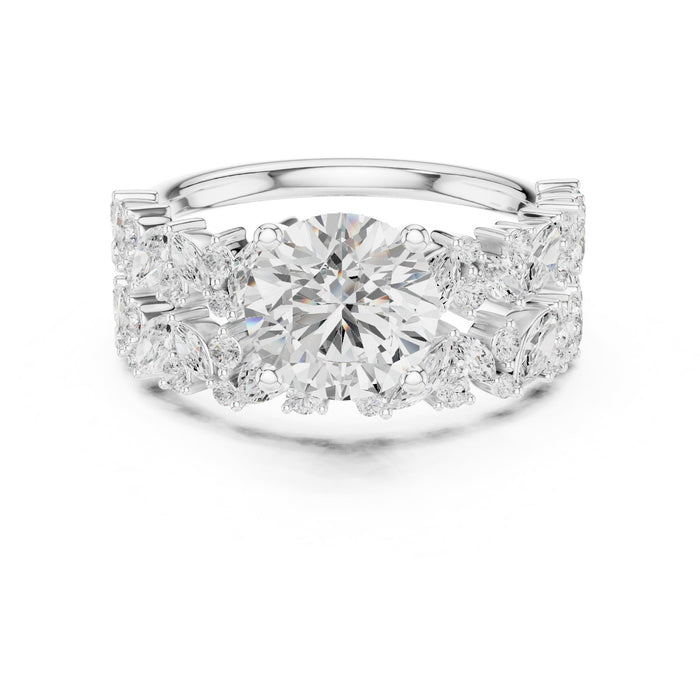 Round Lab Grown Diamond Side-Stone Engagement Ring