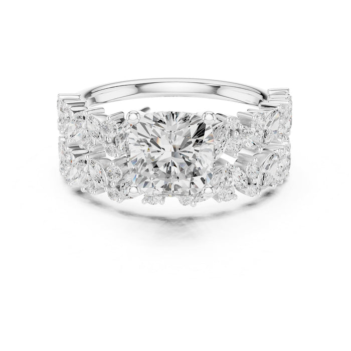 Round Lab Grown Diamond Side-Stone Engagement Ring