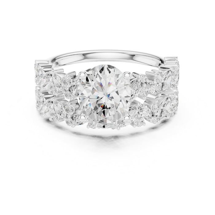 Round Lab Grown Diamond Side-Stone Engagement Ring