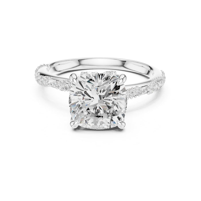 Round Lab Grown Diamond Side-Stone Engagement Ring