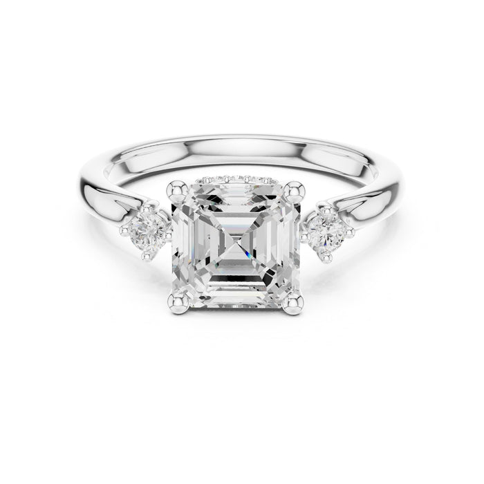 Asscher Lab Grown Diamond Side-Stone Engagement Ring