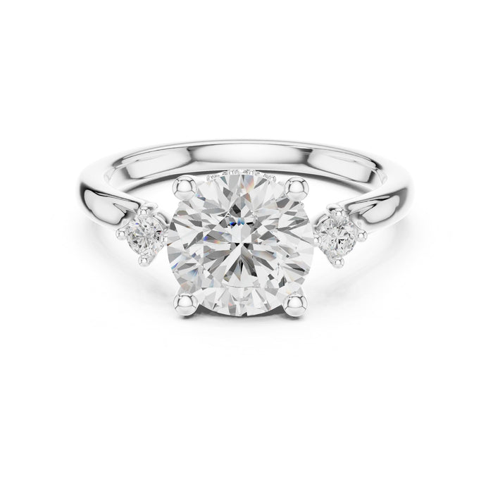 Round Lab Grown Diamond Side-Stone Engagement Ring