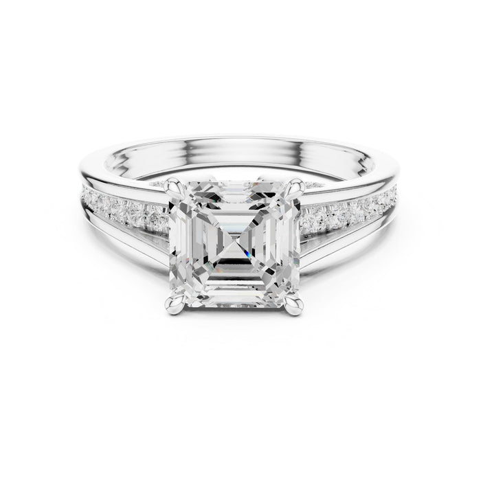 Asscher Lab Grown Diamond Side-Stone Engagement Ring