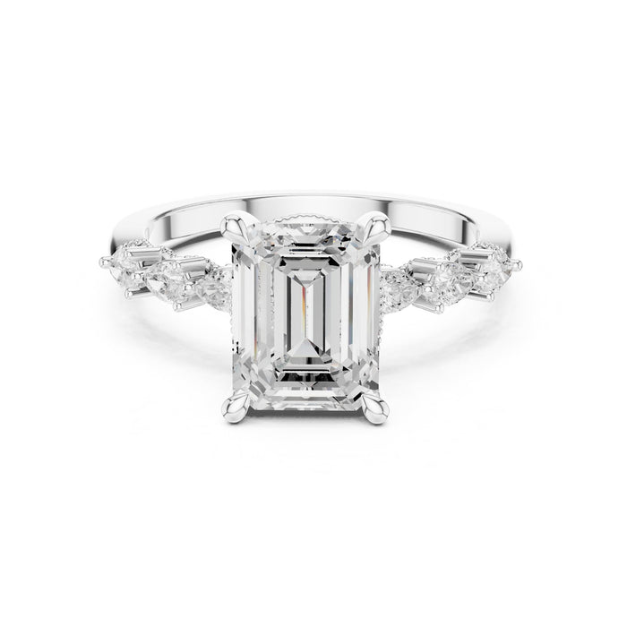 Emerald Lab Grown Diamond Side-Stone Engagement Ring
