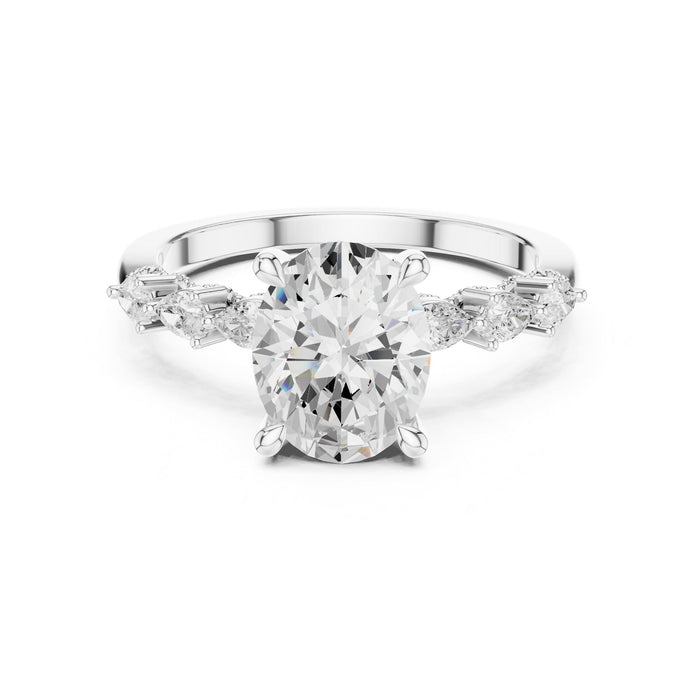 Oval Lab Grown Diamond Side-Stone Engagement Ring
