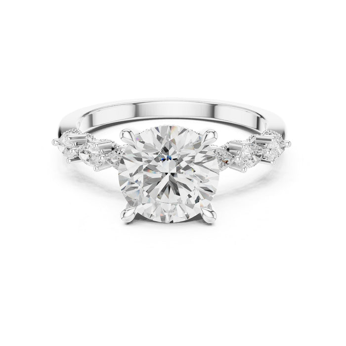 Round Lab Grown Diamond Side-Stone Engagement Ring