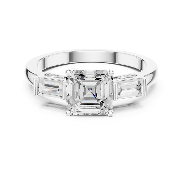 Asscher Lab Grown Diamond Three-Stone Engagement Ring
