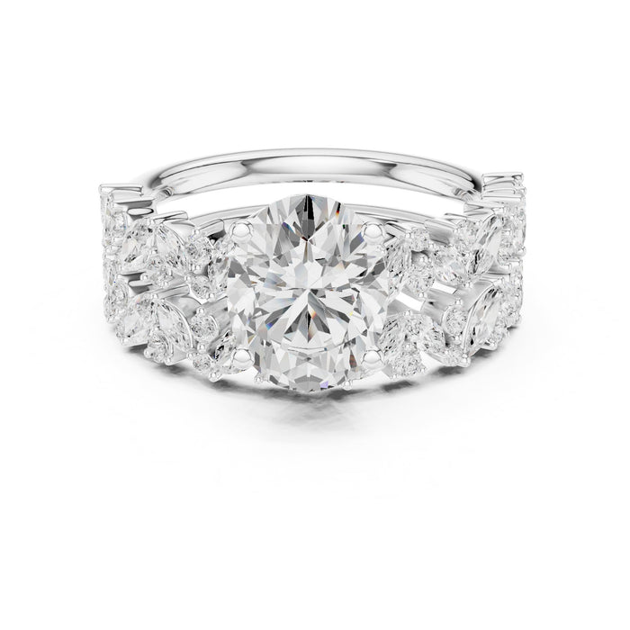 Round Lab Grown Diamond Side-Stone Engagement Ring