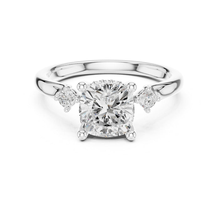 Round Lab Grown Diamond Side-Stone Engagement Ring