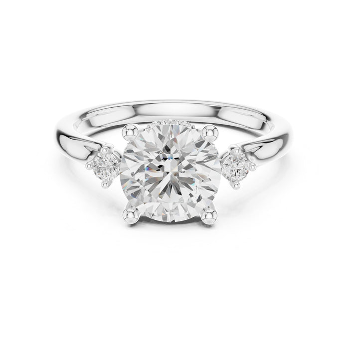 Round Lab Grown Diamond Side-Stone Engagement Ring