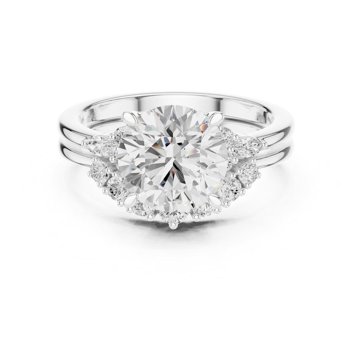 Round Lab Grown Diamond Side-Stone Engagement Ring