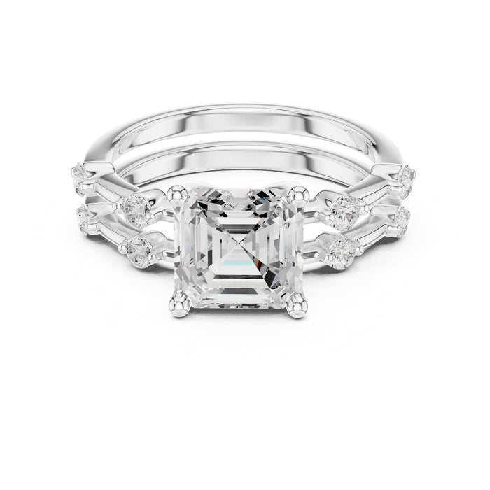 Round Lab Grown Diamond Side-Stone Engagement Ring
