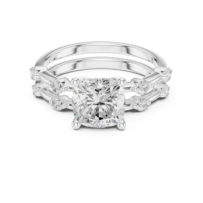 Round Lab Grown Diamond Side-Stone Engagement Ring