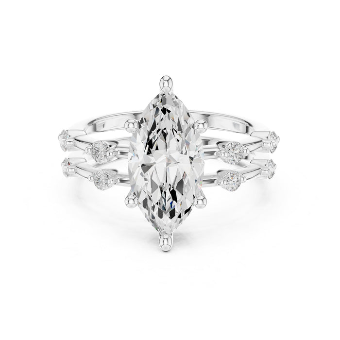Round Lab Grown Diamond Side-Stone Engagement Ring