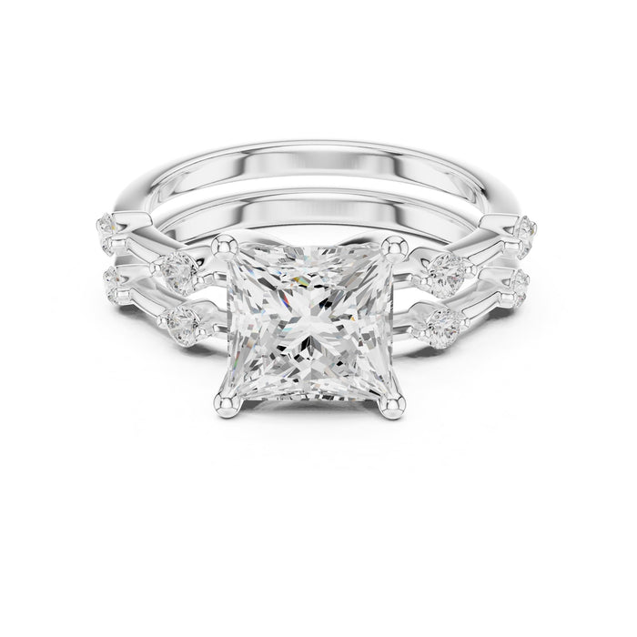 Round Lab Grown Diamond Side-Stone Engagement Ring