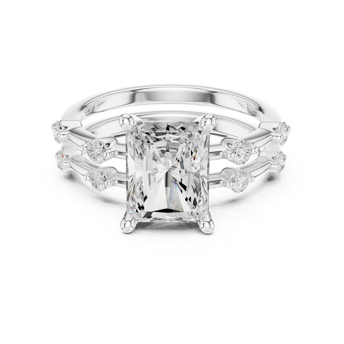 Round Lab Grown Diamond Side-Stone Engagement Ring