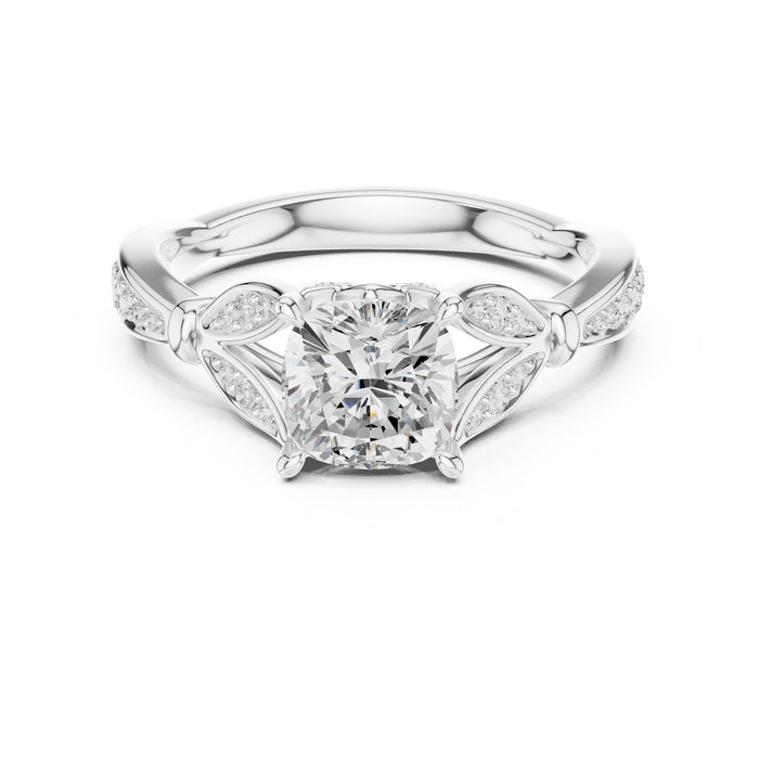 Round Lab Grown Diamond Side-Stone Engagement Ring