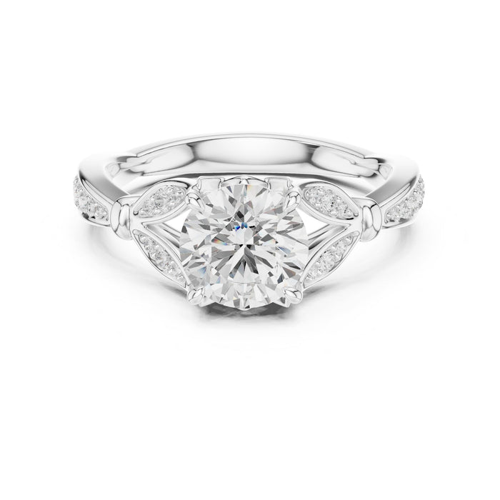 Round Lab Grown Diamond Side-Stone Engagement Ring