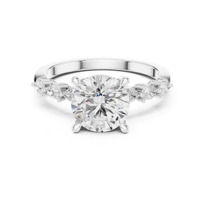 Round Lab Grown Diamond Side-Stone Engagement Ring