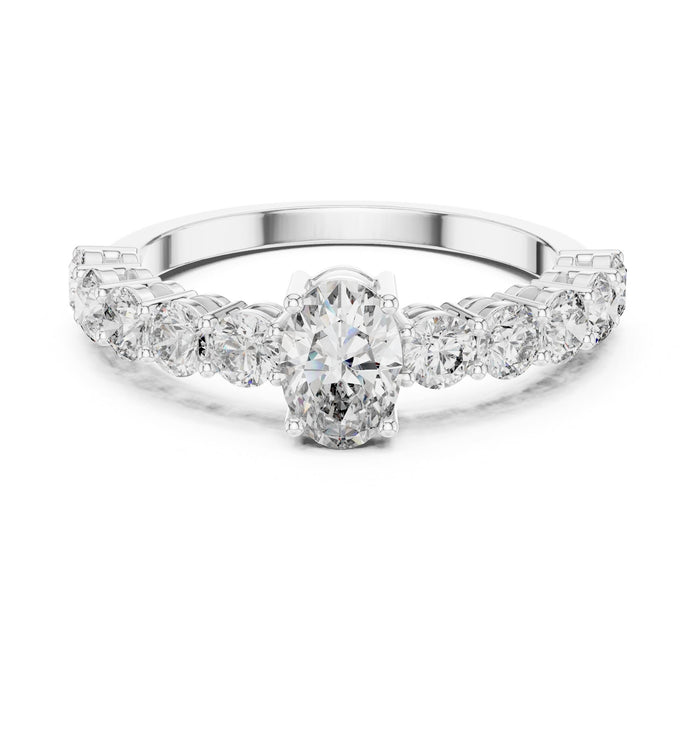 Oval Lab Grown Diamond Side-Stone Engagement Ring