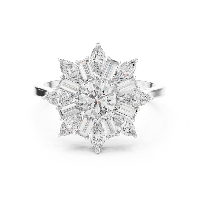 Round Lab Grown Diamond Cluster Engagement Ring