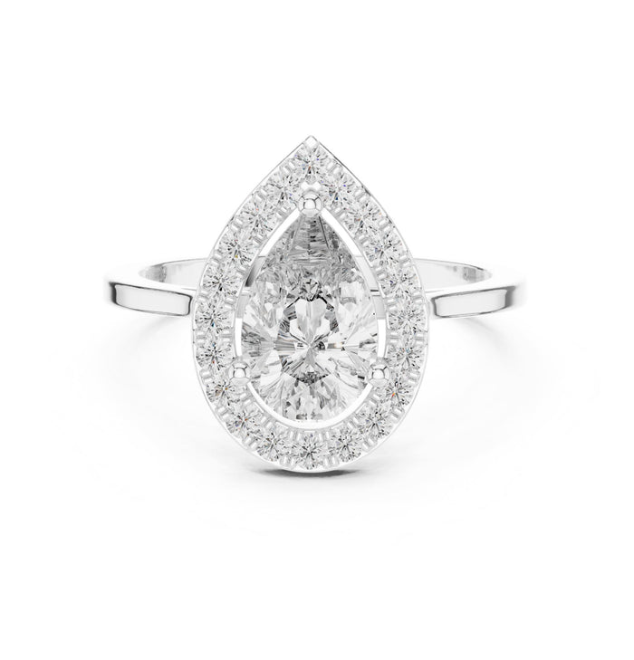 Pear Lab Grown Diamond Halo Engagement Ring
