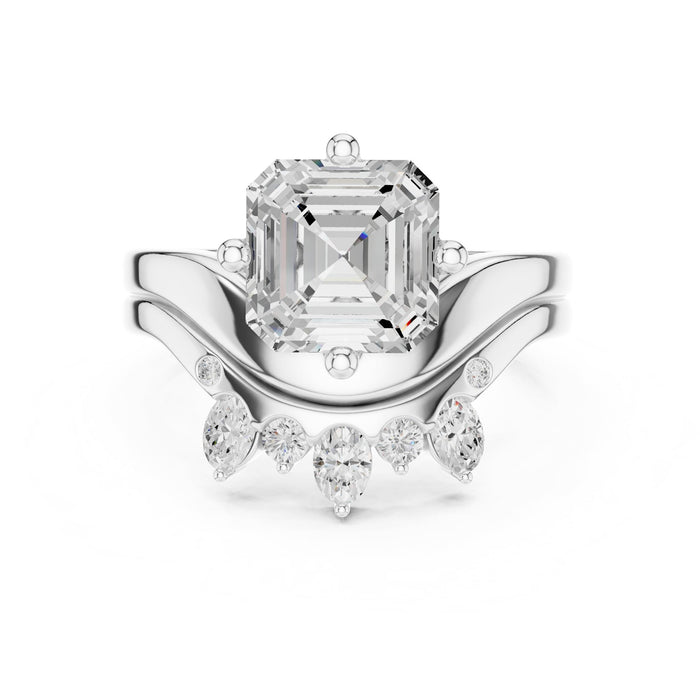 Asscher Lab Grown Diamond Side-Stone Engagement Ring