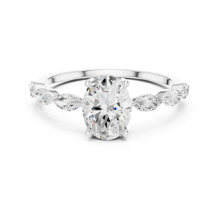 Oval Lab Grown Diamond Side-Stone Engagement Ring