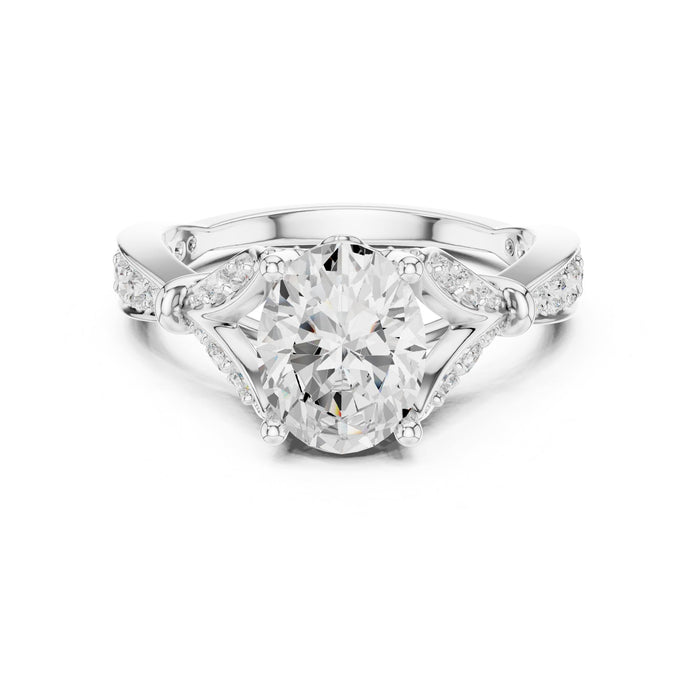 Oval Lab Grown Diamond Side-Stone Engagement Ring