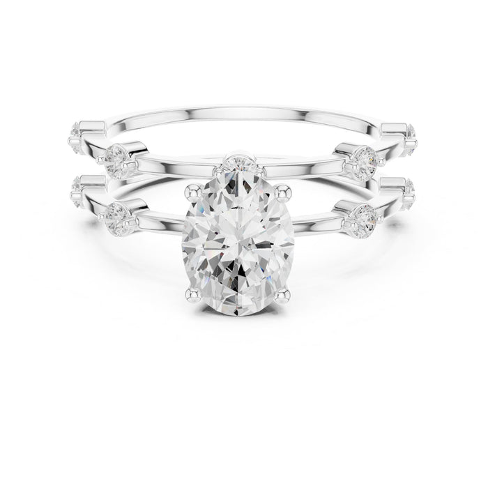 Oval Lab Grown Diamond Side-Stone Engagement Ring
