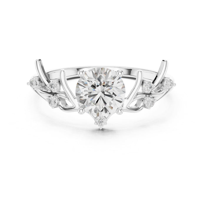 Round Lab Grown Diamond Side-Stone Engagement Ring