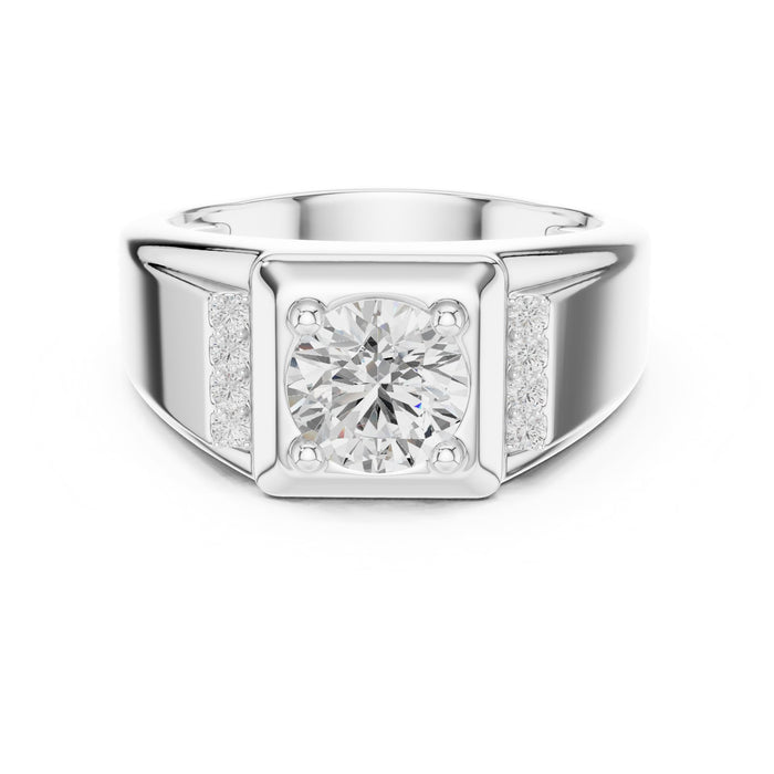 Round Lab Grown Diamond Side-Stone Engagement Ring