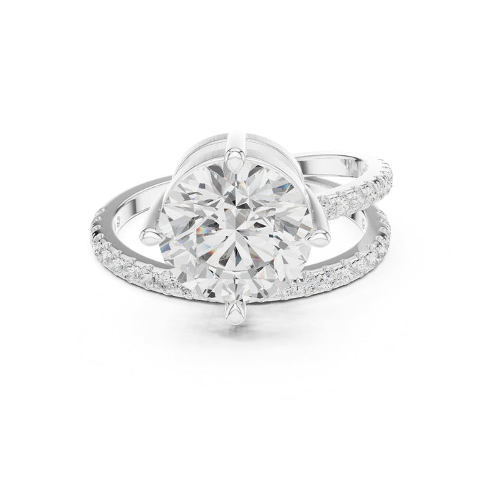 Round Lab Grown Diamond Side-Stone Engagement Ring