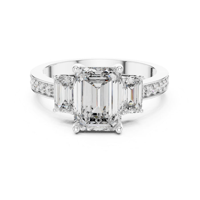 Emerald Lab Grown Diamond Three-Stone Engagement Ring