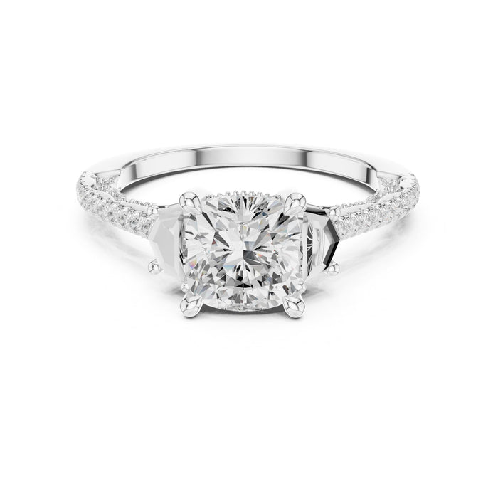 Round Lab Grown Diamond Side-Stone Engagement Ring