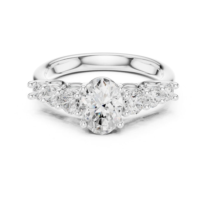 Oval Lab Grown Diamond Side-Stone Engagement Ring