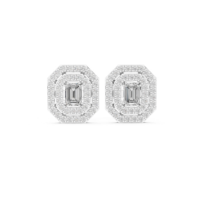 Emerald Stud Lab Grown Diamond Earrings