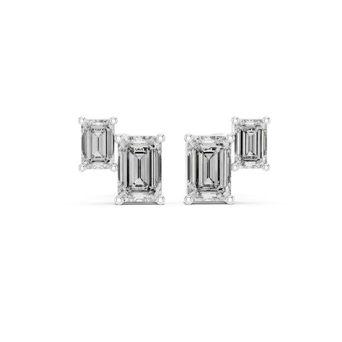 Emerald Stud Lab Grown Diamond Earrings